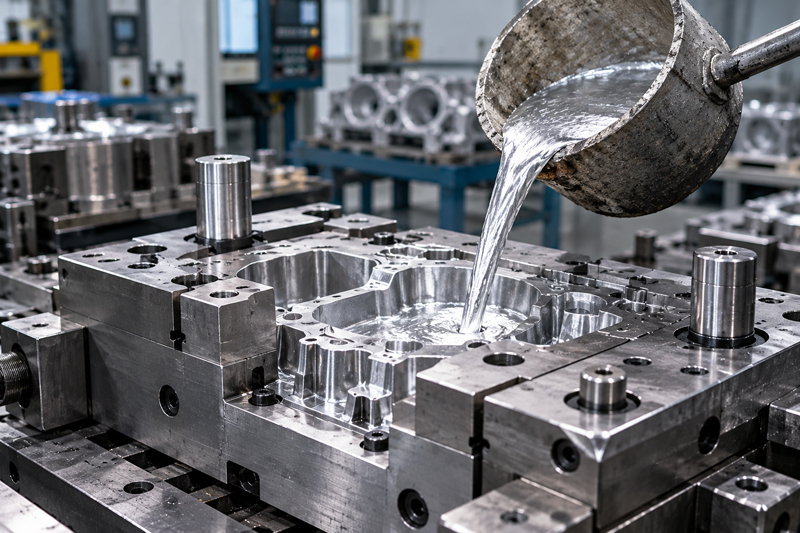 Illustration of a gravity die casting pour